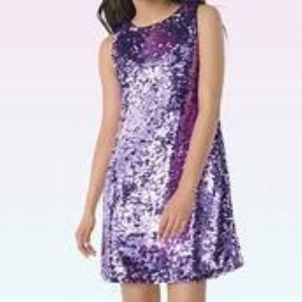 Sugar & Jade Girls' Purple Sequin A-Line Sleeveless Sparkly Party Dress Size XL